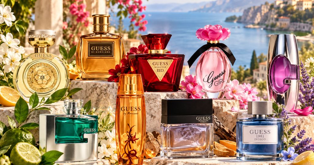 Thiết kế nước hoa Guess theo phong cách nghệ thuật đến từ Pháp trên nền thủy tinh tinh tế