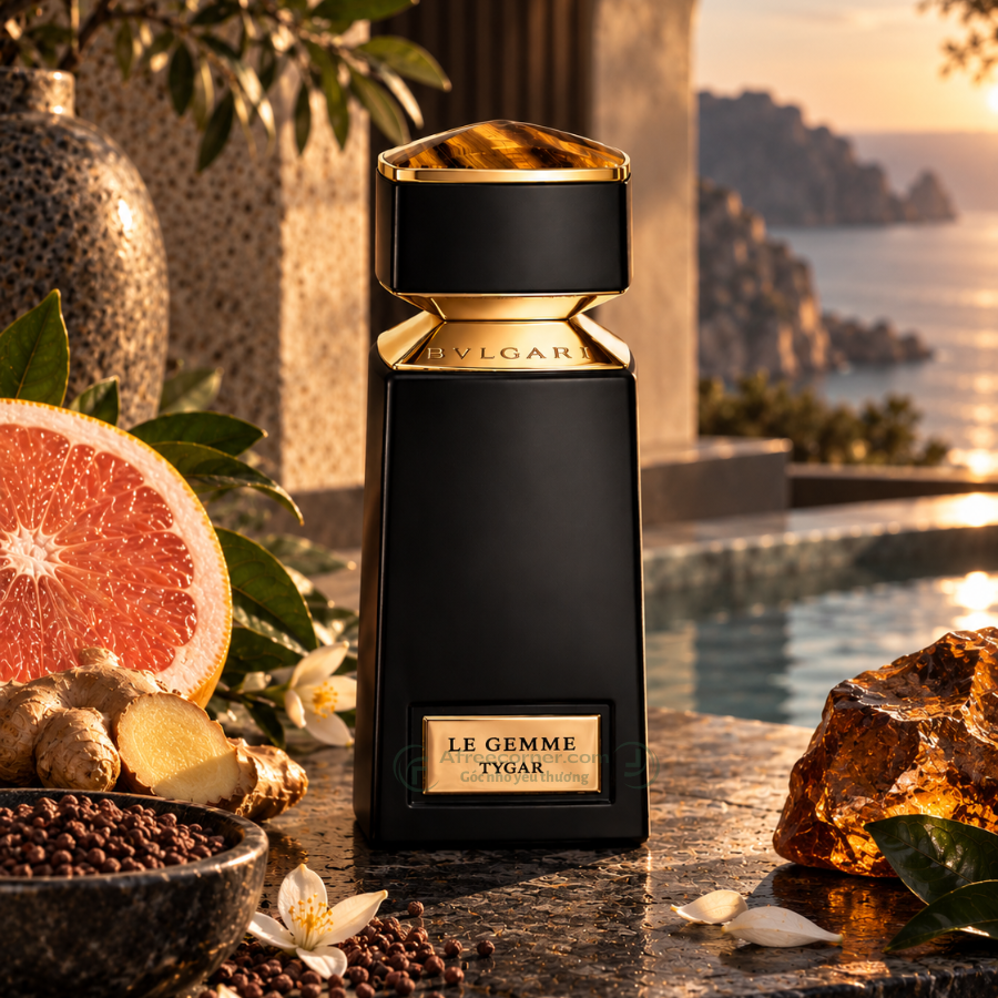 Nước hoa Bvlgari Le Gemme Tygar EDP gây ấn tượng bởi sự tương phản giữa nét tươi sáng và lớp nền ấm