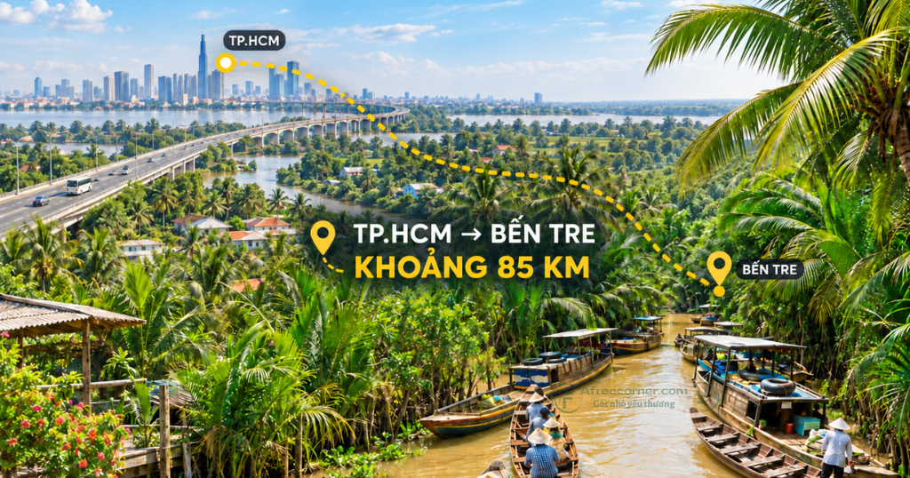 Từ trung tâm TP.HCM đến khu vực trung tâm Bến Tre, quãng đường thường vào khoảng 85km