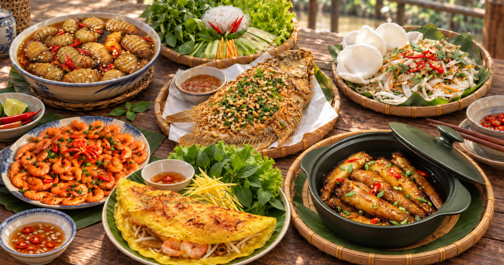 Ẩm thực Bến Tre mang đậm hương vị miền Tây với nhiều món ăn nhà vườn dân dã
