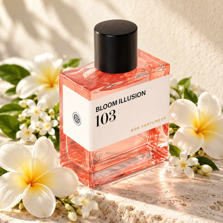 Nước hoa Bon Parfumeur 103 Bloom Illusion gợi về một bờ biển với nắng ấm và những bông hoa trắng