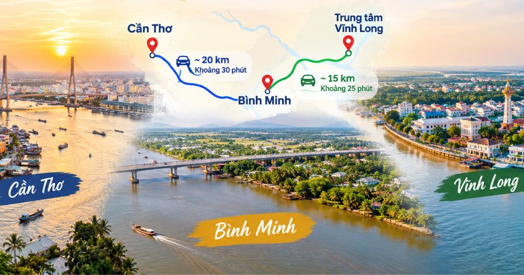 Bình Minh nằm ngay khu vực phía Vĩnh Long của cầu Cần Thơ nên việc di chuyển khá thuận tiện.