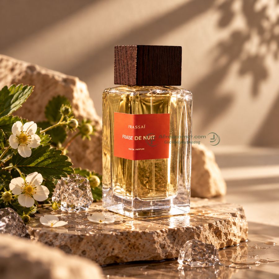 Nước hoa Frassaï Fraise de Nuit sở hữu thiết kế thanh lịch với thân chai thủy tinh trong suốt