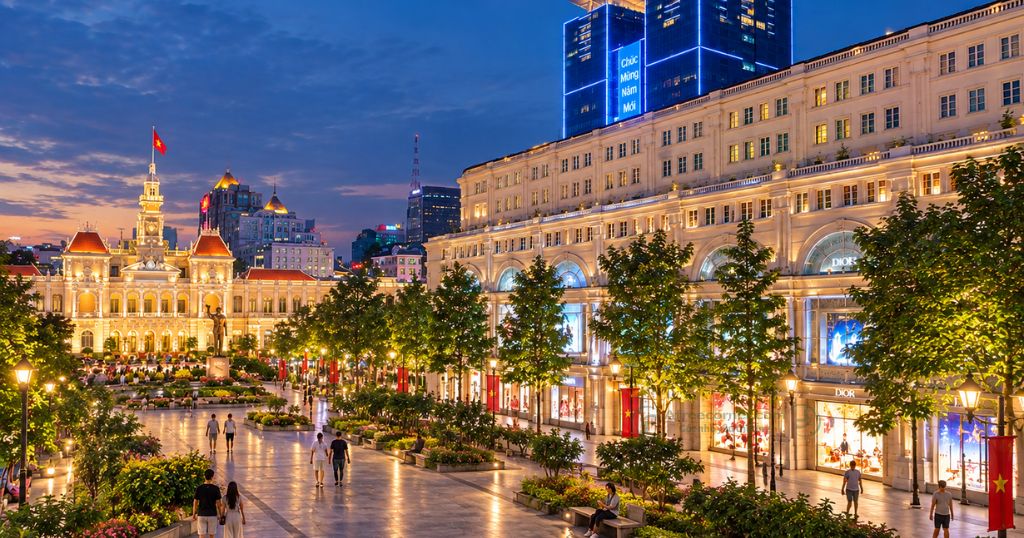 Phố đi bộ Nguyễn Huệ là một trong những nơi dễ cảm nhận nhất nhịp sống trẻ trung, sôi động của Sài Gòn